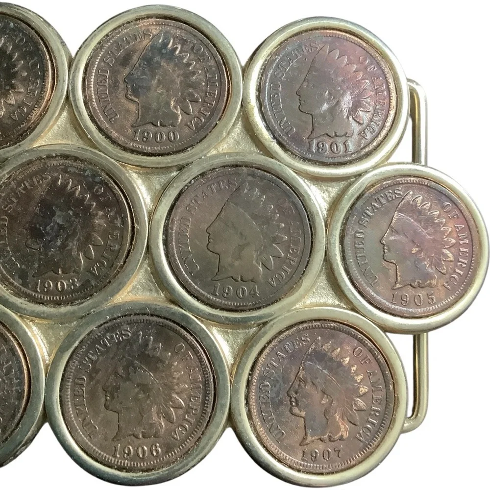 Vintage Early 1900s Cluster Indian Head Pennies Belt Buckle
